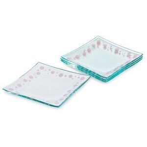 The Pampered Chef Pink Daisy Dessert Plates Set Of 4 #2819 7" Glass Pink Floral